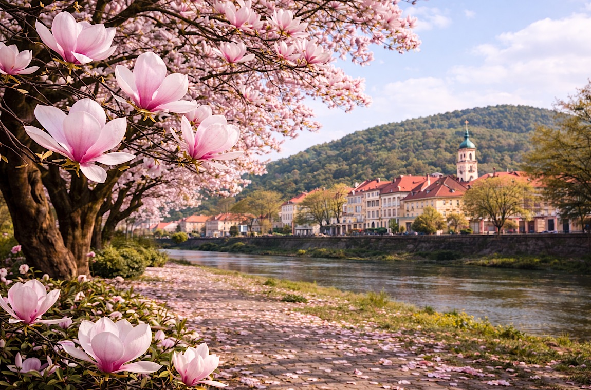 Картинка цветения магнолии в Мукачево